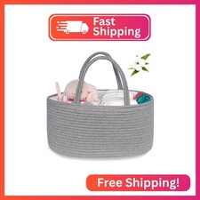 ABenkle Diaper Caddy Organizer, Rustic Boho Cotton Rope Nursery Baby Basket, Cha