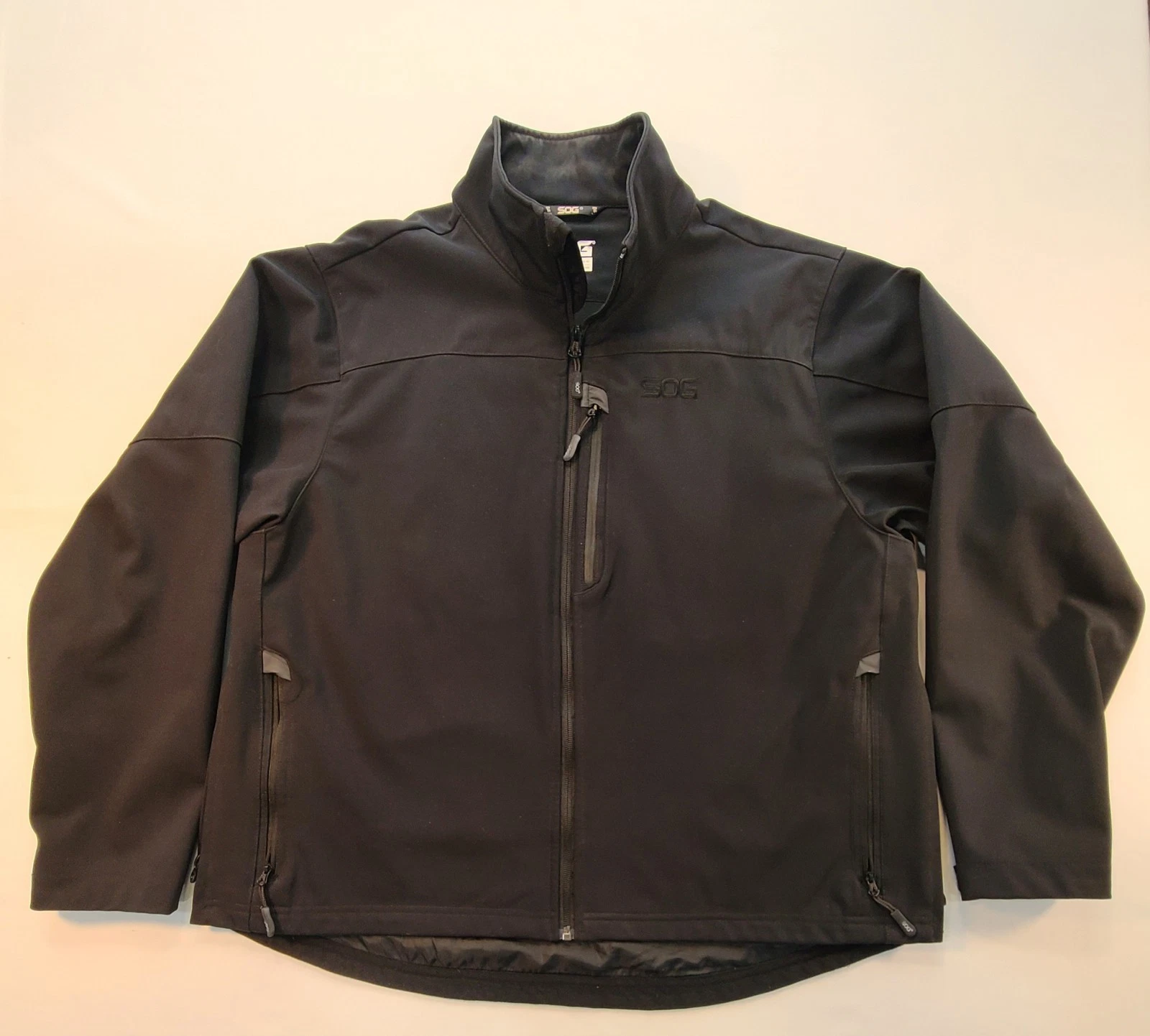 SOG Black Softshell Jacket Men's XL Zip Stand-Up Collar Lined Logo Casual image 1