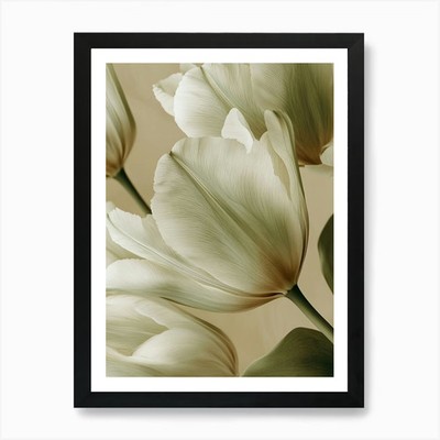 Grün Beige Nahaufnahme Blütenblätter 3 Kunst P Gerahmtes Wandbild Poster Leinwanddruck Bild