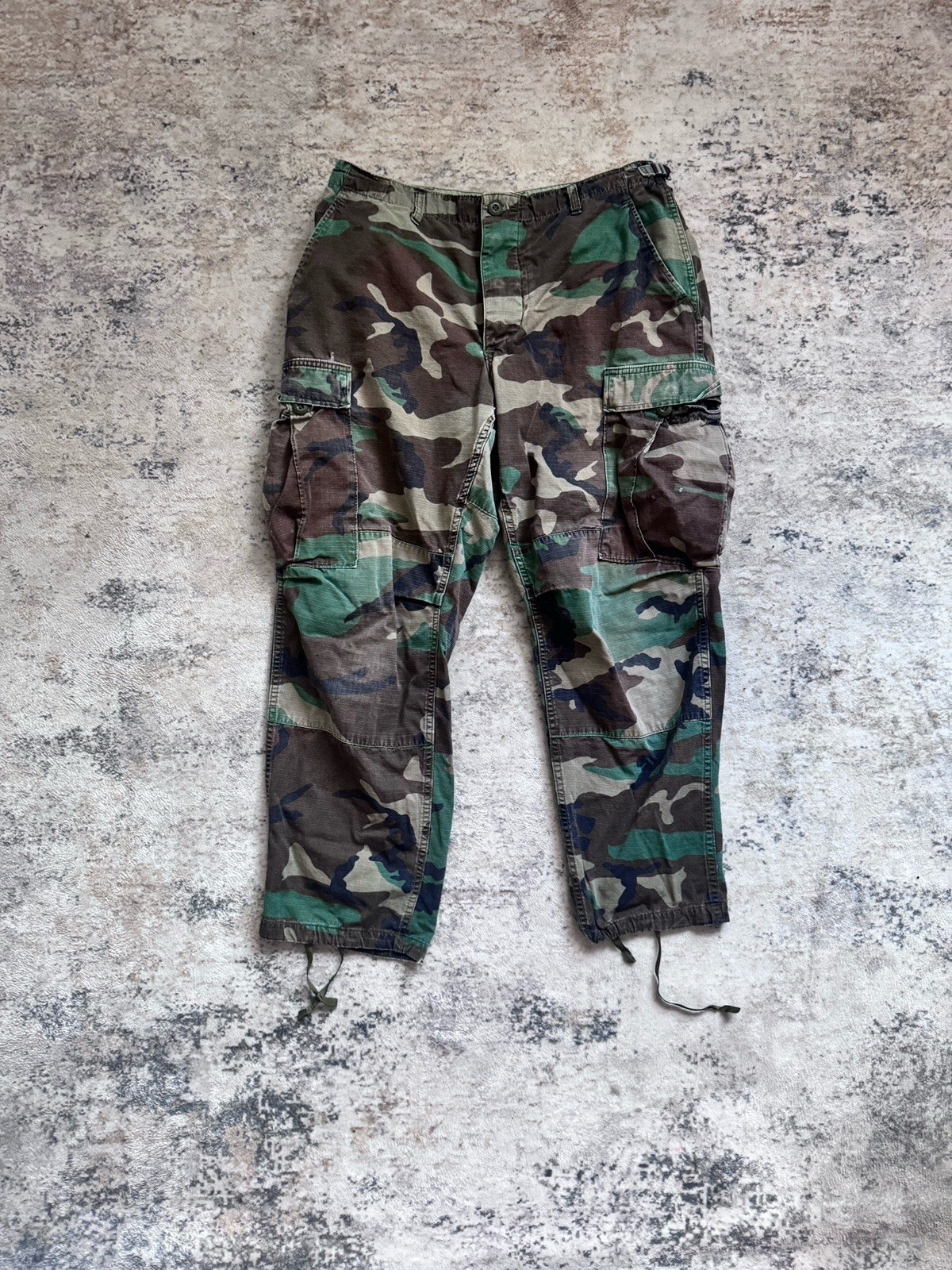 VINTAGE US Army Camo Cargo Pants BDU Tactical Ripstop Medium Short MR USA OG X