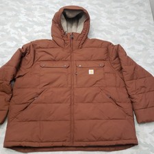 Carhartt Puffer Jacket Mens 3XL Brown Loose Fit Rain Defender Hooded Work