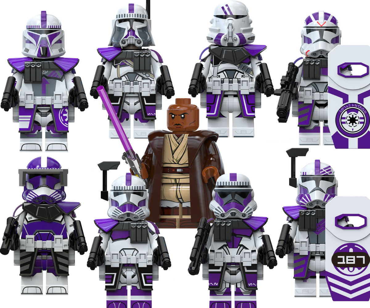 9x custom minifigures - 187th Clone Troopers w/ Mace Windu - star