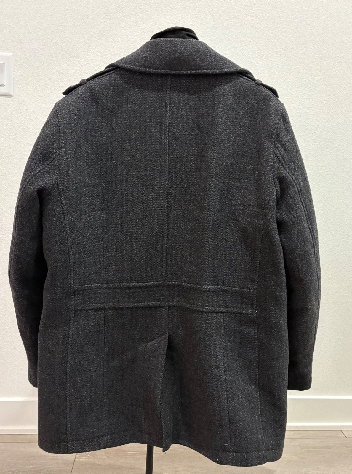 Men's Marc New York L Charcoal Wool Pea Coat- Sharp- Only worn a few times