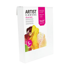 Studio Stretched Canvas, 100% Cotton Acid Free White Canvas, 16"x20", 5 Pieces