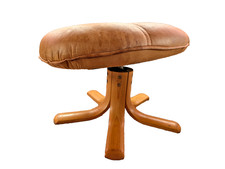 Stool Leather Vintage 60s Footstool Retro Ottoman Danish Pouffe C19