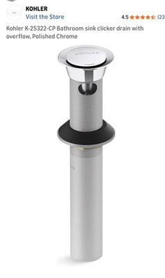 #ad 5 Kohler K 25322 CP Bathroom sink clicker drain with overflow Polished Chrome $209.82