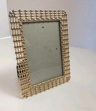 Vtg Picture Frame Gold Tone Beaded Classy 6" X 4" Photo Portrait Velvet Back