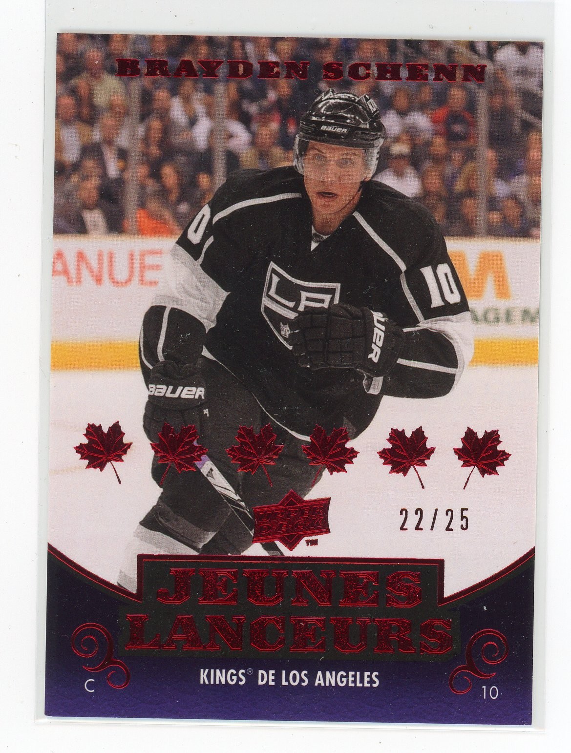 2010-11 UPPER DECK #223 FRENCH RED /25 YOUNG GUNS ROOKIE RC BRAYDEN SCHENN KINGS