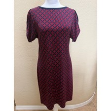 Michael Kors Navy Red Rope Print Sheath Dress Short Tulip Sleeve Boat Neck Small