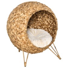 20.5" Elevated Wicker Cave Cat Bed Enclosed Basket House with Cushion