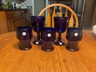 Vintage Viking Glasses Georgian Cobalt Blue 3 Tumblers 4.75" & 2 Goblets 6.75"