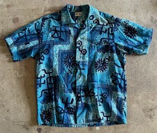 Vintage 60s Liberty Hawaiian Barkcloth Shirt Tiki Size Large Made In Hawaii