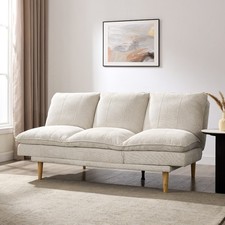 Modern 3-Seater Sofa Bed in Beige Linen with Natural Tapered Wooden Legs