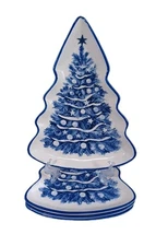 Blue Christmas Tree Shaped Desert Plates 10"x8" Potter's Studio Ceramic, New 