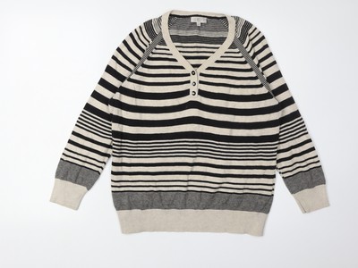 CC Damen Pullover schwarz Henley gestreift Größe L