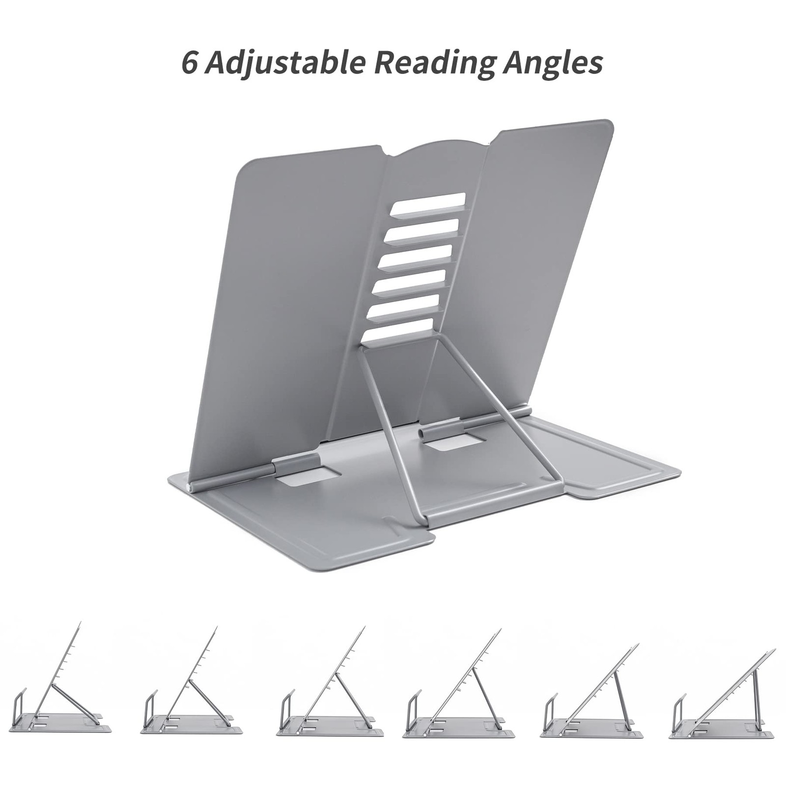 Metal Book Stand Adjustable Reading Holder for Cookbooks Textbooks Grey