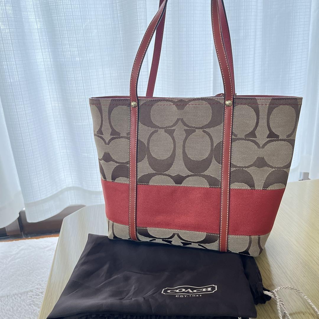 COACH Signature Tote Bag Multicolor Red