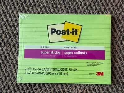 Post it Note 8x6 Super Sticky Pads - 2 Total Pads - 90 Sheets total