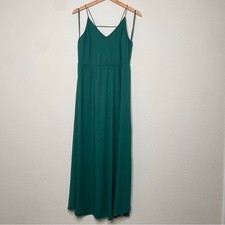 Ann Taylor Loft Emerald Green Cape Back Spaghetti Strap Maxi Side Slit Dress 2P