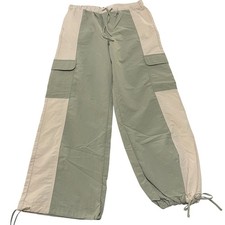 Parachute Cargo Pants Womens 10 Green Utility Y2K Streetwear Pockets Drawstring