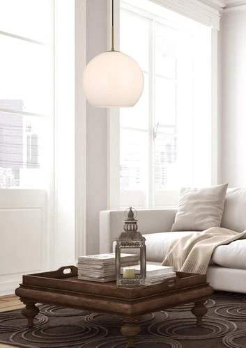 Living District Baxter 1-Light Metal Pendant in Brass and White Finish - Picture 1 of 7