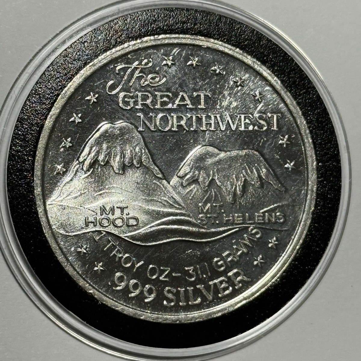 Great Northwest Mt. Hood St Helens Coin 1 Troy Oz .999 Fine Silver