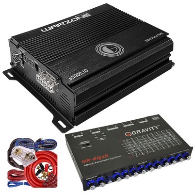 Gravity E5000.1D Warzone 5000W Car Amplifier + GR-EQ19 Equalizer + Wiring Kit