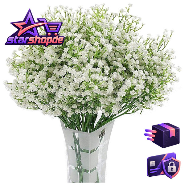 KüNstliche Blumen Schleierkraut 6 Pcs Deko Gypsophila Weiß FüR Hochzeit Party-image