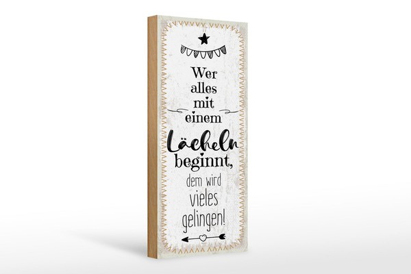 Holzschild Spruch 27X10 Cm Wer Alles Mit Einem LäCheln Beginnt Deko Schild-image