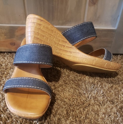 Italian Shoemakers Blue Denim Platform Sandals Size 7.5 ITALY Slip on Wedge - Picture 6 of 6