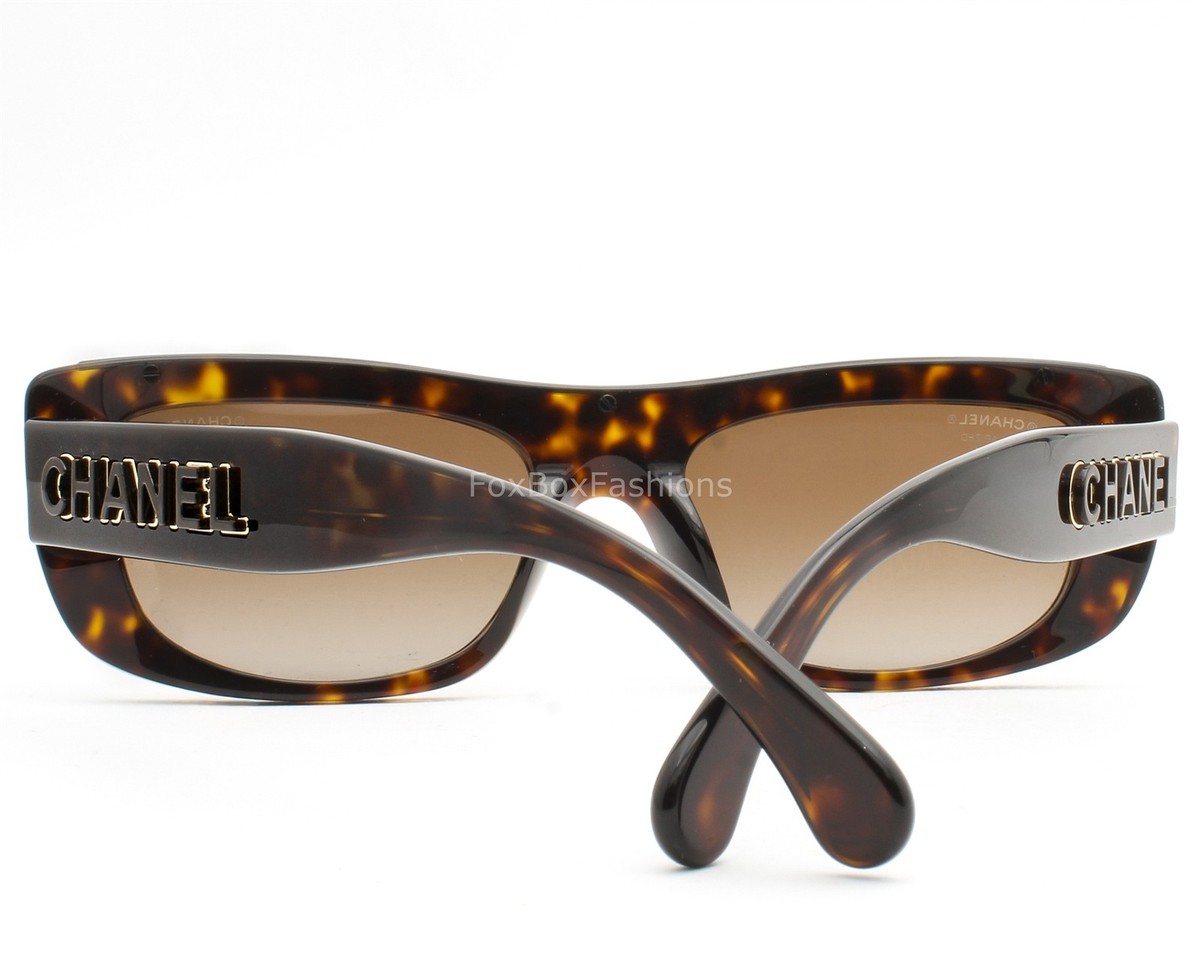 Chanel Sunglasses Brown Havana Polarized Gold Outline Logo ch5559
