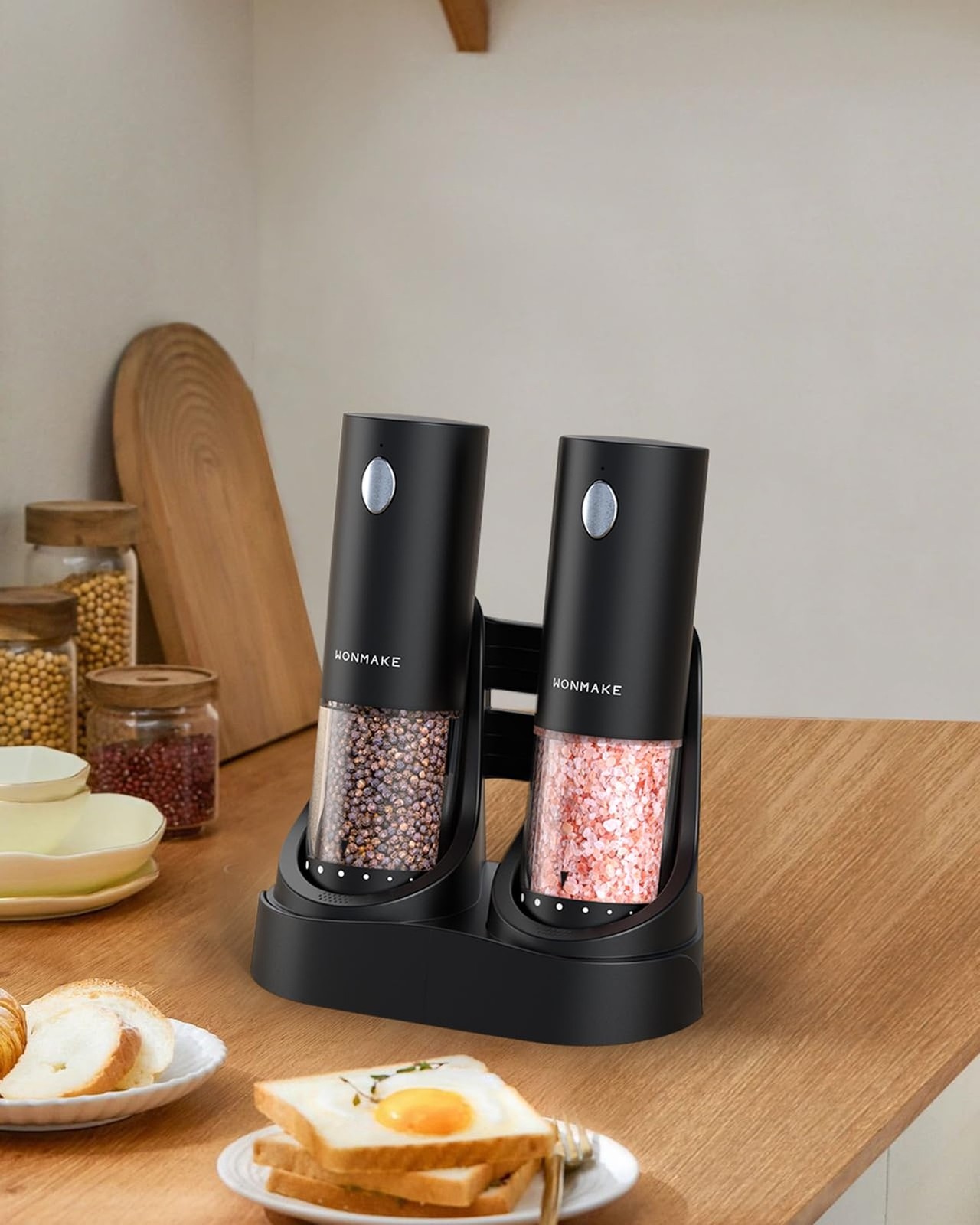 Electric Salt and Pepper Grinder Set - Automatic Refillable Salt and Pepper G...