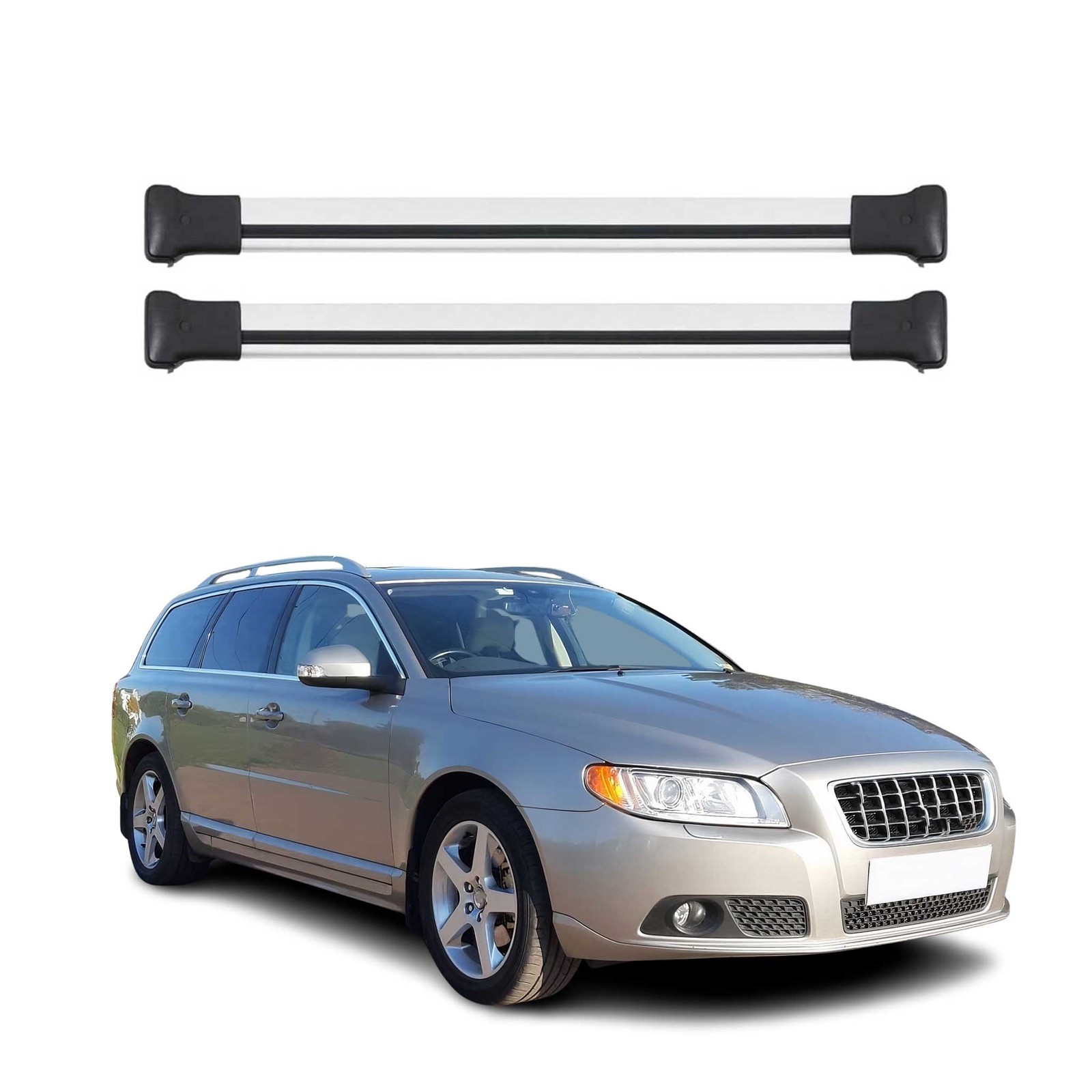 Barres de toit alu gris Premium de style scandinave pour Volvo V70 SW