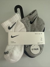 Nike Youth 6 pack Cushioned Ankle Socks 7C-10C XXS Dri-fit Black White Grey New