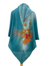 VALENTINO Silk Scarf Blue Floral Orange Red Bouquet Signed Designer Square A77