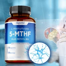 L-Methylfolate 5-MTHF - Vitamin B12 - Brain and Nerve Health, Improved Mood