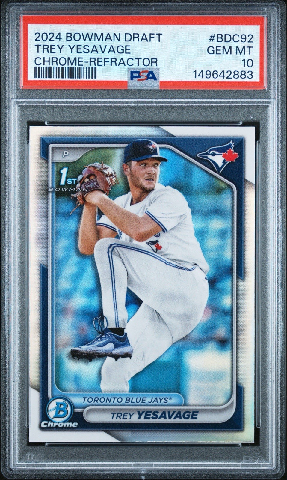 TREY YESAVAGE 2024 BOWMAN DRAFT CHROME REFRACTOR #BDC-92 PSA 10