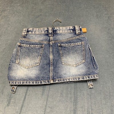 Bershka Mini Skirt Womens 00 Blue Denim Light Wash 90s Cargo Pockets Casual Wear
