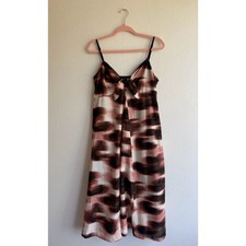 DKNY 100% Cotton Knotted Tie Front Maxi Sun Dress in Brown Ombre Stripe size M