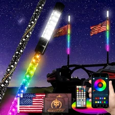 Pair 3FT Spiral LED Whip Lights RGB Antenna w/ top strobe for UTV ATV RZR Can-Am