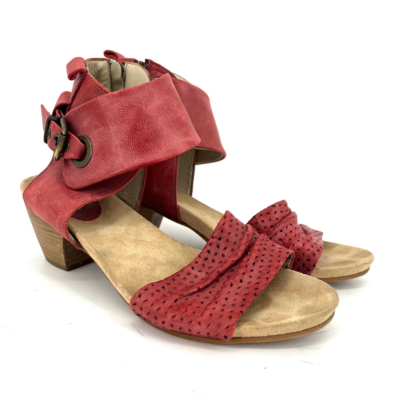 DKODE Red Leather Block Heel Open Toe Sandals EU4… - image 1