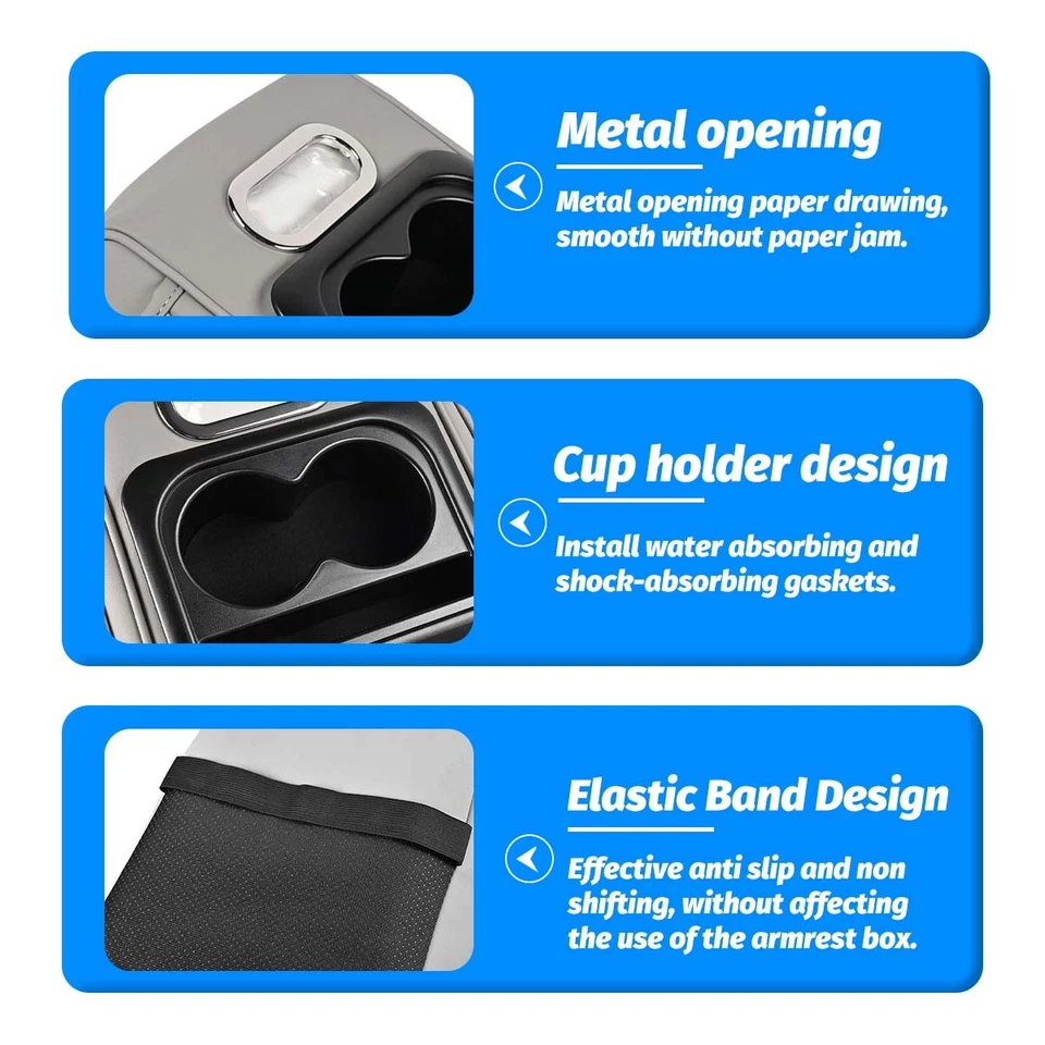 Universal Car Center Console Armrest Box Cup Holder Leather Multi-function Gray Foto 4 de 4