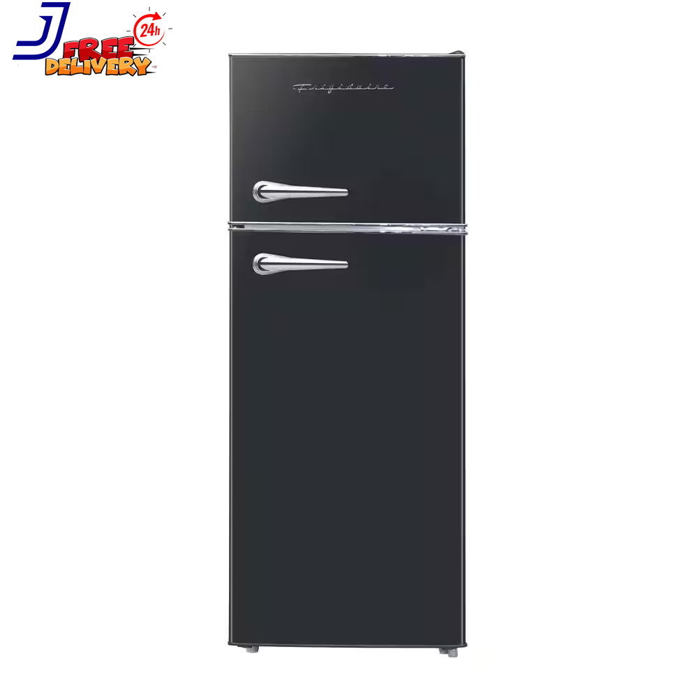 7.5 Cu Ft Mini Refrigerator with Top Freezer and Chrome Handles in Black