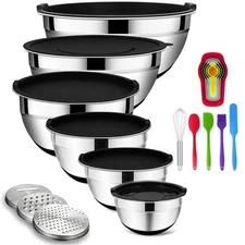 Mixing Bowls Set with Airtight Lids 20PCS Stainless Steel Nesting 3 Grater