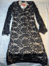 CIDER Black Lace Midi Dress XL Gothic Sheer Stretch Long Sleeve NWT