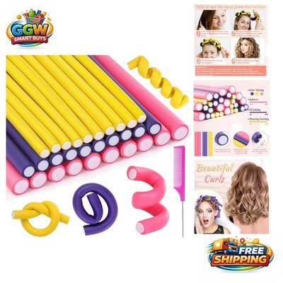 Versatile 30 Pc Curling Rods Set - No Heat 9.45'' Foam Rollers for Perfect Curls