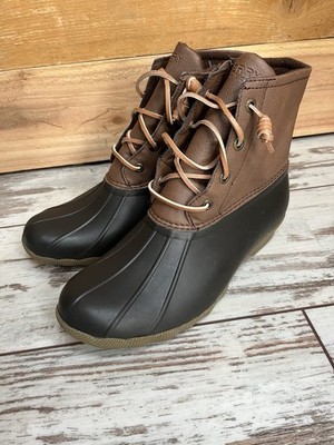 Sperry Saltwater Duck Boots Tan Dark Brown Waterproof Women s 8.5 NWOT
