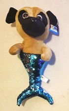 Fun Express Mermaid Dog Sequin Pug Plush 17" NWT