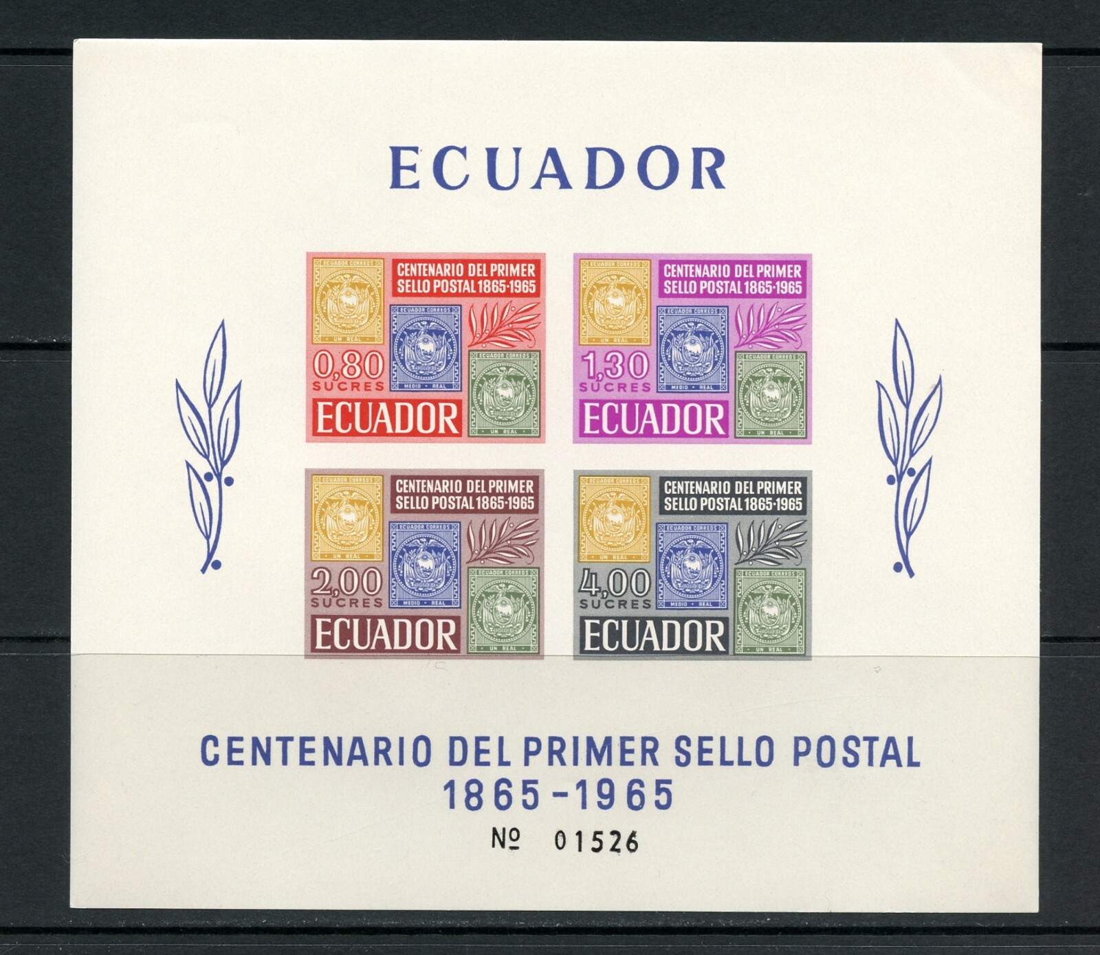 U742  Ecuador  1965  stamps on stamps  IMPERF  sheet   MNH
