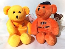 2 NOLAN RYAN EXPRESS TO COOPERSTOWN PLUSH BEARS TAGS ORANGE YELLOW BASEBALL
